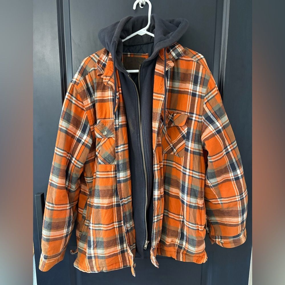 Legendary Whitetails Chore Jacket Men Quilted Hood Flannel Shacket Large